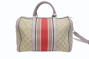 GUCCI グッチ ショルダーバッグ ハンドバッグ 2way 247205 GGキャンバス レザー ベージュ ライトパープル 美品 中古 4b005159