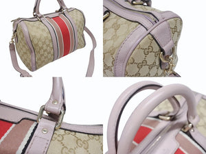 GUCCI グッチ ショルダーバッグ ハンドバッグ 2way 247205 GGキャンバス レザー ベージュ ライトパープル 美品 中古 4b005159