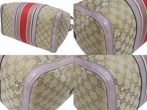 GUCCI グッチ ショルダーバッグ ハンドバッグ 2way 247205 GGキャンバス レザー ベージュ ライトパープル 美品 中古 4b005159