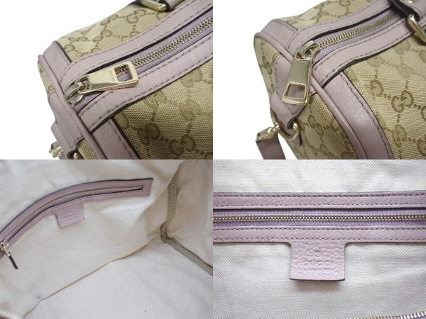 GUCCI グッチ ショルダーバッグ ハンドバッグ 2way 247205 GGキャンバス レザー ベージュ ライトパープル 美品 中古 4b005159