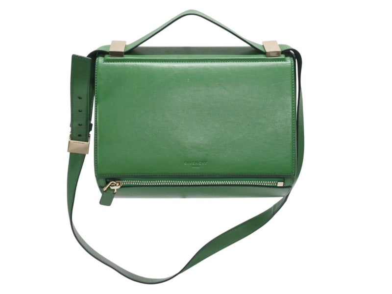 GIVENCHY ジバンシィ パンドラ ボックス ショルダーバッグ ハンドバッグ グリーン レザー ゴールド金具 良品 中古 4b005169