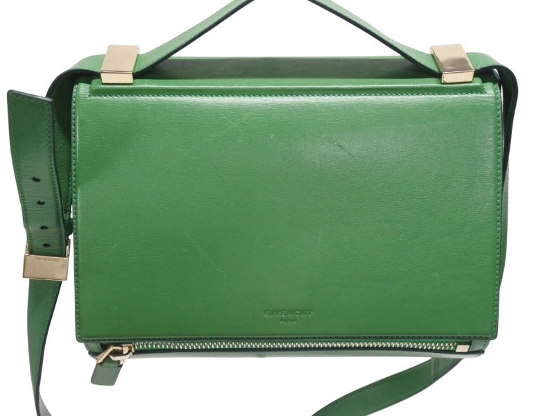 GIVENCHY ジバンシィ パンドラ ボックス ショルダーバッグ ハンドバッグ グリーン レザー ゴールド金具 良品 中古 4b005169
