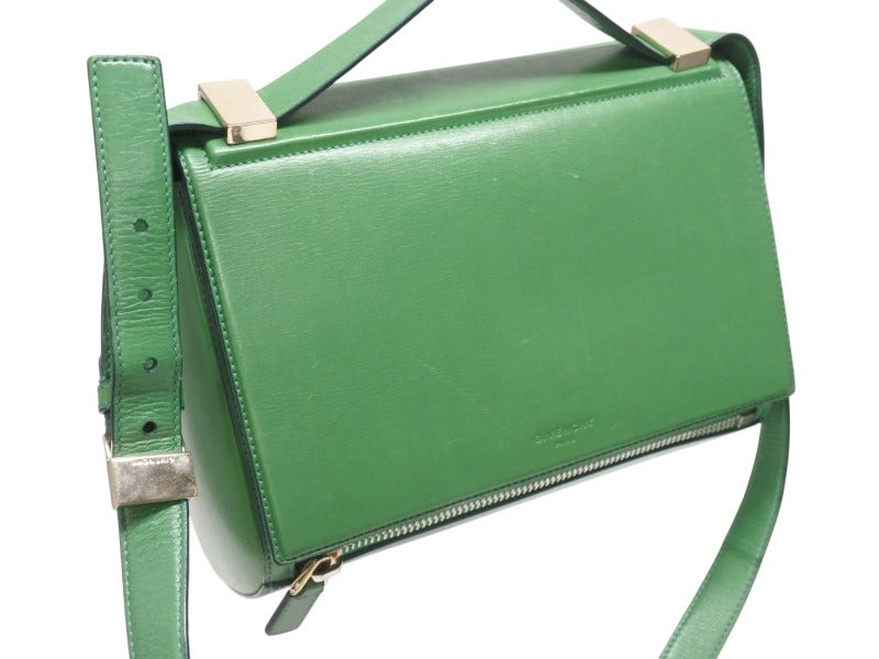 GIVENCHY Pandora Box Shoulder Bag Handbag Green Leather Gold Hardware Good Used 4b005169