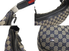 画像をギャラリービューアに読み込む, GUCCI グッチ ショルダーバッグ ワンショルダーバッグ 145757 002058 GGキャンバス レザー ベージュ ネイビー レッド 美品 中古 4b005171