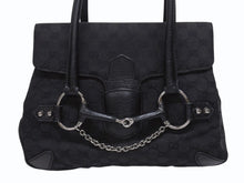 画像をギャラリービューアに読み込む, GUCCI グッチ ハンドバッグ トートバッグ ヴィンテージ 120982 002058 GGキャンバス レザー ブラック シルバー金具 良品 中古 4b005174