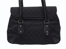 画像をギャラリービューアに読み込む, GUCCI グッチ ハンドバッグ トートバッグ ヴィンテージ 120982 002058 GGキャンバス レザー ブラック シルバー金具 良品 中古 4b005174