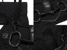 画像をギャラリービューアに読み込む, GUCCI グッチ ハンドバッグ トートバッグ ヴィンテージ 120982 002058 GGキャンバス レザー ブラック シルバー金具 良品 中古 4b005174