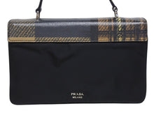 画像をギャラリービューアに読み込む, PRADA プラダ ハンドバッグ 1BA016 トップハンドル レザー ブラック ブラウン チェック柄 シルバー金具 美品 中古 4b005176