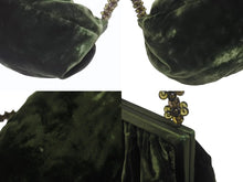 画像をギャラリービューアに読み込む, BOTTEGAVENETA ボッテガヴェネタ ハンドバッグ パーティーバッグ がま口 ベルベット グリーン 美品 中古 4b005180
