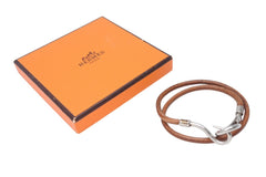 HERMES ジャンボチョーカー ネックレス 2連ブレスレット レザー ブラウン シルバー金具 美品 中古 4b005192