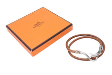 Load image into Gallery viewer, HERMES ジャンボチョーカー ネックレス 2連ブレスレット レザー ブラウン シルバー金具 美品 中古 4b005192