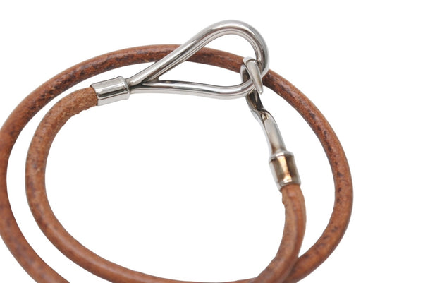 HERMES ジャンボチョーカー ネックレス 2連ブレスレット レザー ブラウン シルバー金具 美品 中古 4b005192