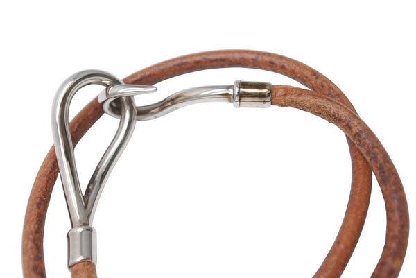HERMES ジャンボチョーカー ネックレス 2連ブレスレット レザー ブラウン シルバー金具 美品 中古 4b005192