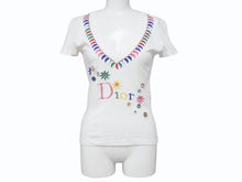 画像をギャラリービューアに読み込む, 極美品 Christian Dior クリスチャンディオール Vネック半袖Tシャツ 5E16155952 サイズ36 ミラー フラワー 刺繍 ガリアーノ期 中古 4b005201