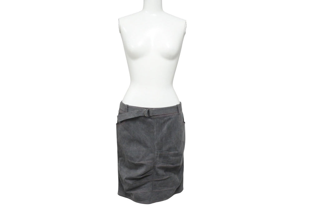 Very Good Condition Christian Dior Denim Skirt 3E12033591 Size 38 Belted Design Stitch Galliano Period Used 4b005215
