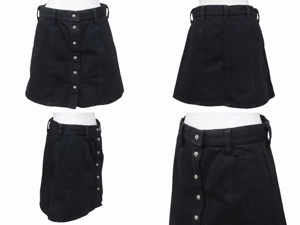 CHROME HEARTS クロムハーツ デニムスカート サイズM クロスボールボタン シルバ−925 ブラック 美品 中古 4b005222