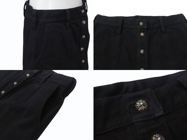 CHROME HEARTS クロムハーツ デニムスカート サイズM クロスボールボタン シルバ−925 ブラック 美品 中古 4b005222