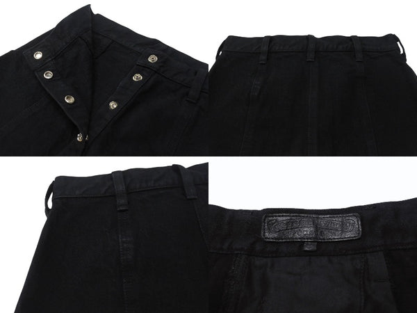 CHROME HEARTS クロムハーツ デニムスカート サイズM クロスボールボタン シルバ−925 ブラック 美品 中古 4b005222