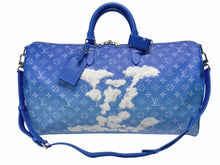 画像をギャラリービューアに読み込む, 極美品 LOUIS VUITTON ルイヴィトン ボストンバッグ キーポルバンドリエール 50 M45428 ブルー ホワイト シルバー金具 4b005229