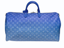 画像をギャラリービューアに読み込む, 極美品 LOUIS VUITTON ルイヴィトン ボストンバッグ キーポルバンドリエール 50 M45428 ブルー ホワイト シルバー金具 4b005229