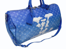 画像をギャラリービューアに読み込む, 極美品 LOUIS VUITTON ルイヴィトン ボストンバッグ キーポルバンドリエール 50 M45428 ブルー ホワイト シルバー金具 4b005229