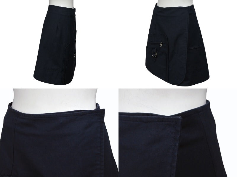 Christian Dior クリスチャンディオール ラップスカート 7C21308A1335 サイズ34 ネイビー コットン エラスタン 美品 中古 4b005235