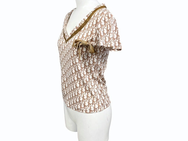 極美品 Christian Dior クリスチャンディオール 半袖VネックTシャツ 5P12044610 サイズ38 トロッター リボン ガリアーノ期 中古 4b005236