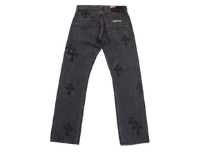 極美品 CHROME HEARTS クロムハーツ × LEVI'S リーバイス セメタリークロスパッチ デニムパンツ ジーンズ サイズ28 ブラック 20パッチ 中古 4b005238