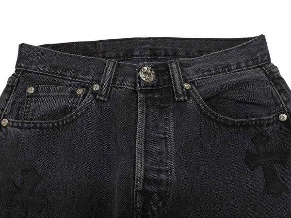 極美品 CHROME HEARTS クロムハーツ × LEVI'S リーバイス セメタリークロスパッチ デニムパンツ ジーンズ サイズ28 ブラック 20パッチ 中古 4b005238