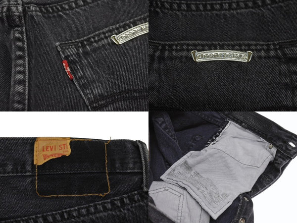 極美品 CHROME HEARTS クロムハーツ × LEVI'S リーバイス セメタリークロスパッチ デニムパンツ ジーンズ サイズ28 ブラック 20パッチ 中古 4b005238
