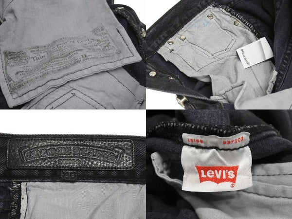 極美品 CHROME HEARTS クロムハーツ × LEVI'S リーバイス セメタリークロスパッチ デニムパンツ ジーンズ サイズ28 ブラック 20パッチ 中古 4b005238