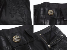 Load image into Gallery viewer, 新品未使用 CHROME HEARTS クロムハーツ キッズ フレアニーレザーパンツ サイズ10Y セメタリークロスパッチ ブラック 中古 4b005240
