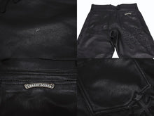 Load image into Gallery viewer, 新品未使用 CHROME HEARTS クロムハーツ キッズ フレアニーレザーパンツ サイズ10Y セメタリークロスパッチ ブラック 中古 4b005240