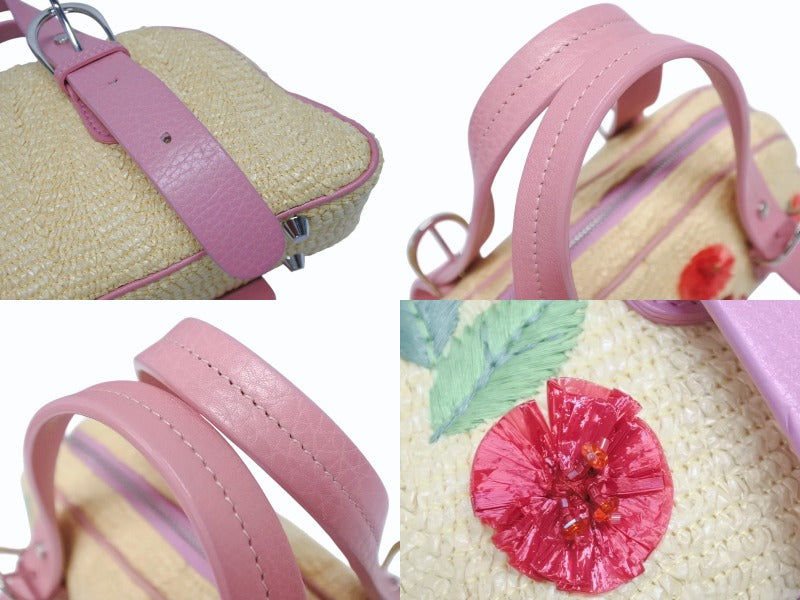 極美品 Dior ディオール ガリアーノ期 限定品 希少 ハンドバッグ ミニボストンバッグ 刺繍 ビジュー ベージュ 藁 レザー 中古 4b005253