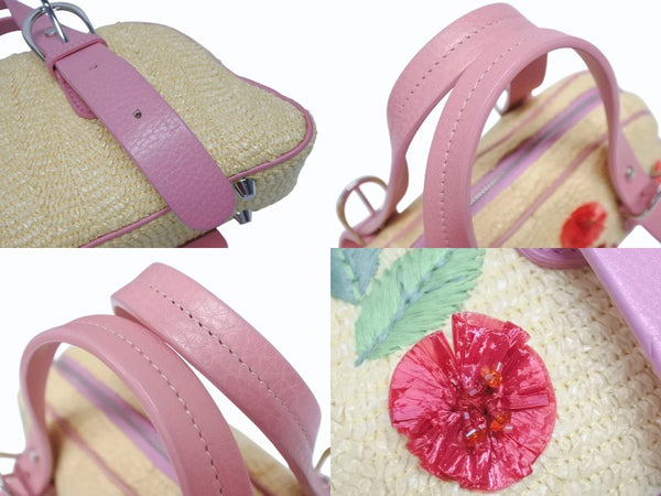 極美品 Dior ディオール ガリアーノ期 限定品 希少 ハンドバッグ ミニボストンバッグ 刺繍 ビジュー ベージュ 藁 レザー 中古 4b005253