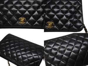 CHANEL シャネル ターンロック チェーンショルダーバッグ 12番台 ココマーク ラムスキン ブラック ゴールド金具 美品 中古 4b005259