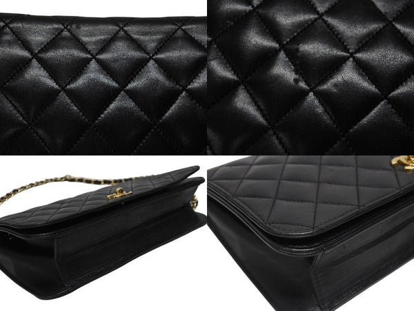 CHANEL シャネル ターンロック チェーンショルダーバッグ 12番台 ココマーク ラムスキン ブラック ゴールド金具 美品 中古 4b005259