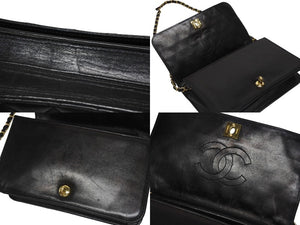 CHANEL シャネル ターンロック チェーンショルダーバッグ 12番台 ココマーク ラムスキン ブラック ゴールド金具 美品 中古 4b005259