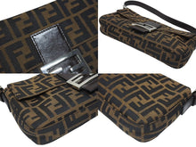 画像をギャラリービューアに読み込む, FENDI フェンディ ハンドバッグ ズッカ柄 マンマバケット ブラウン キャンバス レザー 26424 シルバー金具 美品 中古 4b005261