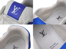 画像をギャラリービューアに読み込む, LOUIS VUITTON ルイヴィトン LVトレイナーライン ローカットスニーカー 1AANF0 レザー ブルー ホワイト サイズ9 美品 中古 4b005275