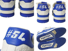画像をギャラリービューアに読み込む, LOUIS VUITTON ルイヴィトン LVトレイナーライン ローカットスニーカー 1AANF0 レザー ブルー ホワイト サイズ9 美品 中古 4b005275