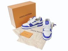 画像をギャラリービューアに読み込む, LOUIS VUITTON ルイヴィトン LVトレイナーライン ローカットスニーカー 1AANF0 レザー ブルー ホワイト サイズ9 美品 中古 4b005275