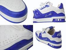 画像をギャラリービューアに読み込む, LOUIS VUITTON ルイヴィトン LVトレイナーライン ローカットスニーカー 1AANF0 レザー ブルー ホワイト サイズ9 美品 中古 4b005275