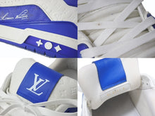 画像をギャラリービューアに読み込む, LOUIS VUITTON ルイヴィトン LVトレイナーライン ローカットスニーカー 1AANF0 レザー ブルー ホワイト サイズ9 美品 中古 4b005275