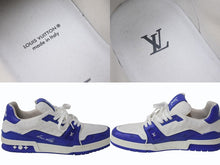画像をギャラリービューアに読み込む, LOUIS VUITTON ルイヴィトン LVトレイナーライン ローカットスニーカー 1AANF0 レザー ブルー ホワイト サイズ9 美品 中古 4b005275