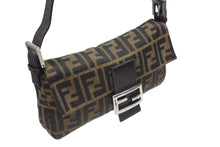画像をギャラリービューアに読み込む, FENDI フェンディ ハンドバッグ ズッカ柄 マンマバケット ブラウン キャンバス レザー 26424 シルバー金具 美品 中古 4b005301