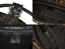 画像をギャラリービューアに読み込む, FENDI フェンディ ハンドバッグ ズッカ柄 マンマバケット ブラウン キャンバス レザー 26424 シルバー金具 美品 中古 4b005301