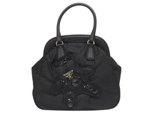 画像をギャラリービューアに読み込む, PRADA プラダ BearLogo ベアロゴ ハンドバッグ トライアングルロゴ 2020s ナイロン レザー ビジュー ブラック 美品 中古 4b005303