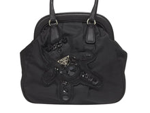 画像をギャラリービューアに読み込む, PRADA プラダ BearLogo ベアロゴ ハンドバッグ トライアングルロゴ 2020s ナイロン レザー ビジュー ブラック 美品 中古 4b005303
