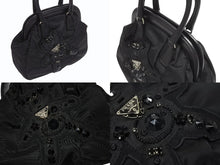 画像をギャラリービューアに読み込む, PRADA プラダ BearLogo ベアロゴ ハンドバッグ トライアングルロゴ 2020s ナイロン レザー ビジュー ブラック 美品 中古 4b005303